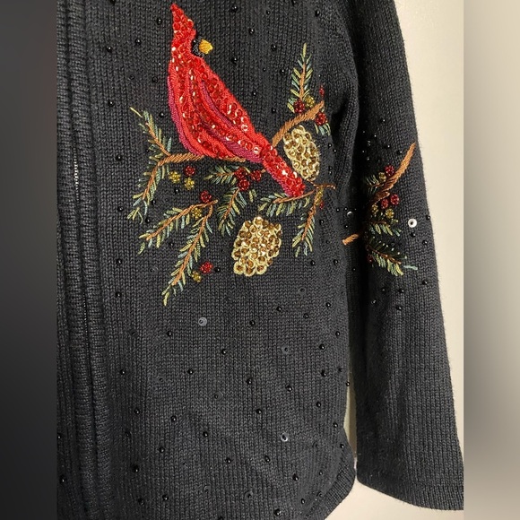 Vintage Christmas cardigan sweater beading cardinal Heirloom Collectibles small - Picture 3 of 15